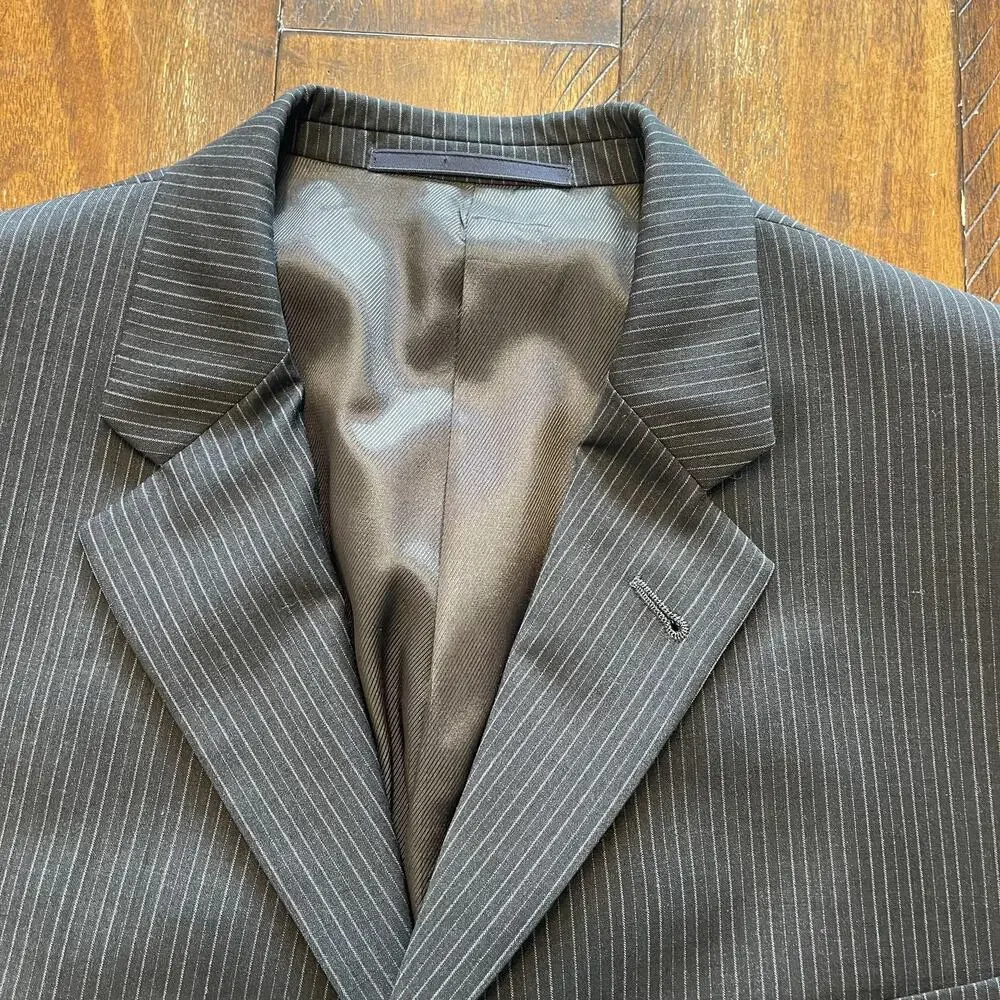 Vintage Burberry London Sport Coat Mens 44R Gray Pinstripe Wool 3 Button Blazer